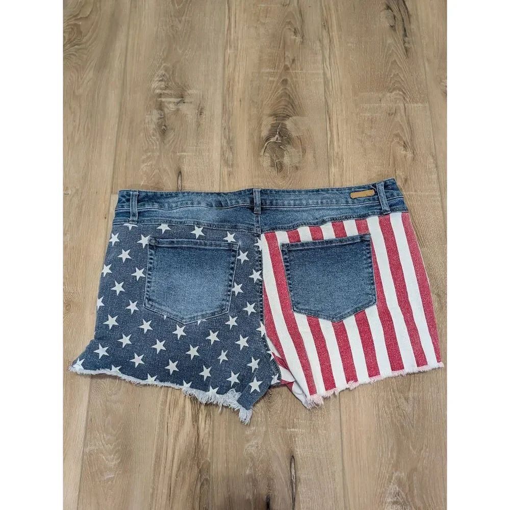 True Craft American Flag Denim Cutoff Shorts 22W Plus Size USA Stars Stripes Y2K